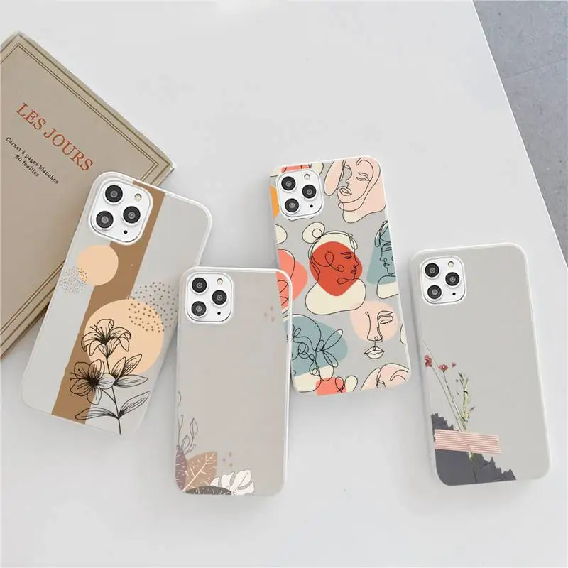 

Banana Leaf Line Art Aesthetics Phone Case Candy Color for iPhone 6 7 8 11 12 s mini pro X XS XR MAX Plus