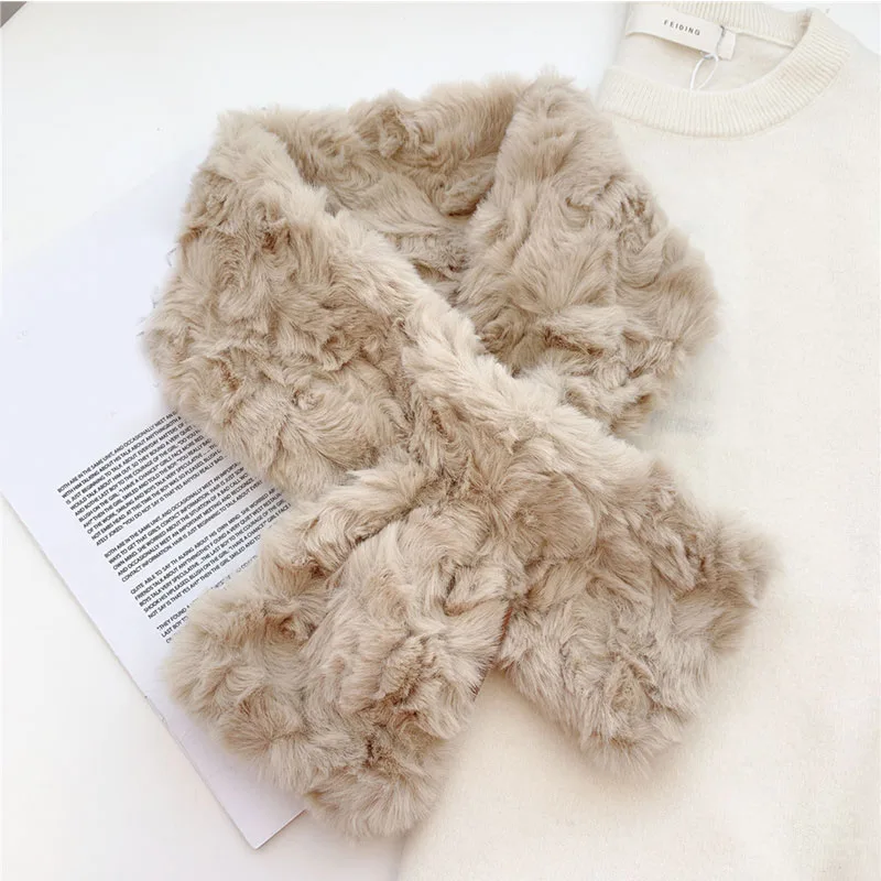 

New Fashion Soft Women Faux Rabbit Fur Collar Scarf Plush Collar Neck Warmer Winter Foulard Femme Skinny Silk Shawl Wrap
