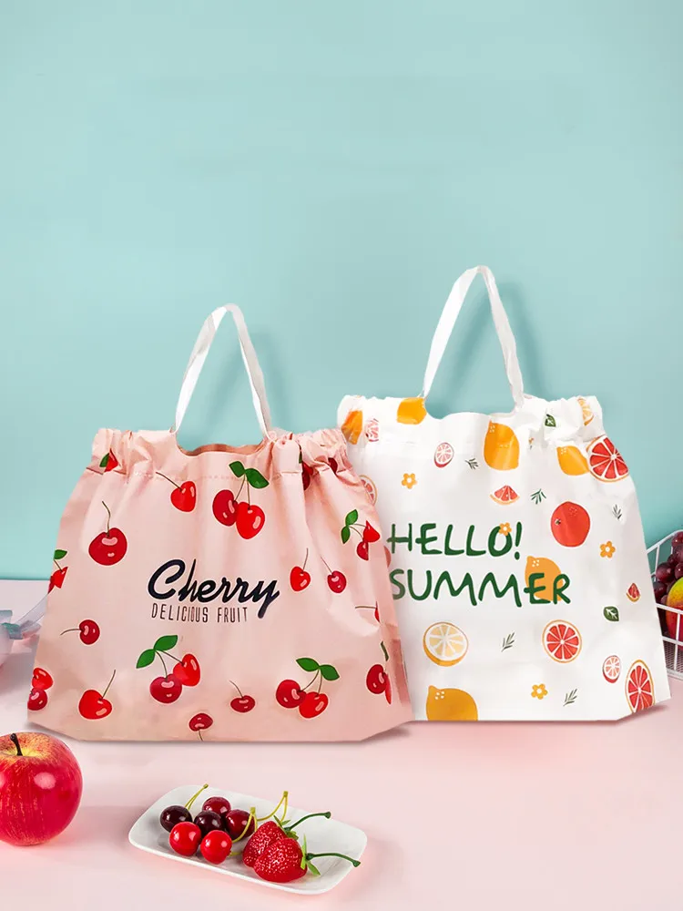 

50PCS Banana Cherry Thick Plastic Package Takeout Bag Tie mouth Green Blue Hand Handle Fruit Bags Cartoon Bear Bundle Pocket
