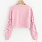 38 # Женский Повседневный пуловер на шнуровке с длинным рукавом, укороченный топ, однотонный розовый милый свитер, осенняя Короткая Повседневная элегантная толстовка с капюшоном
