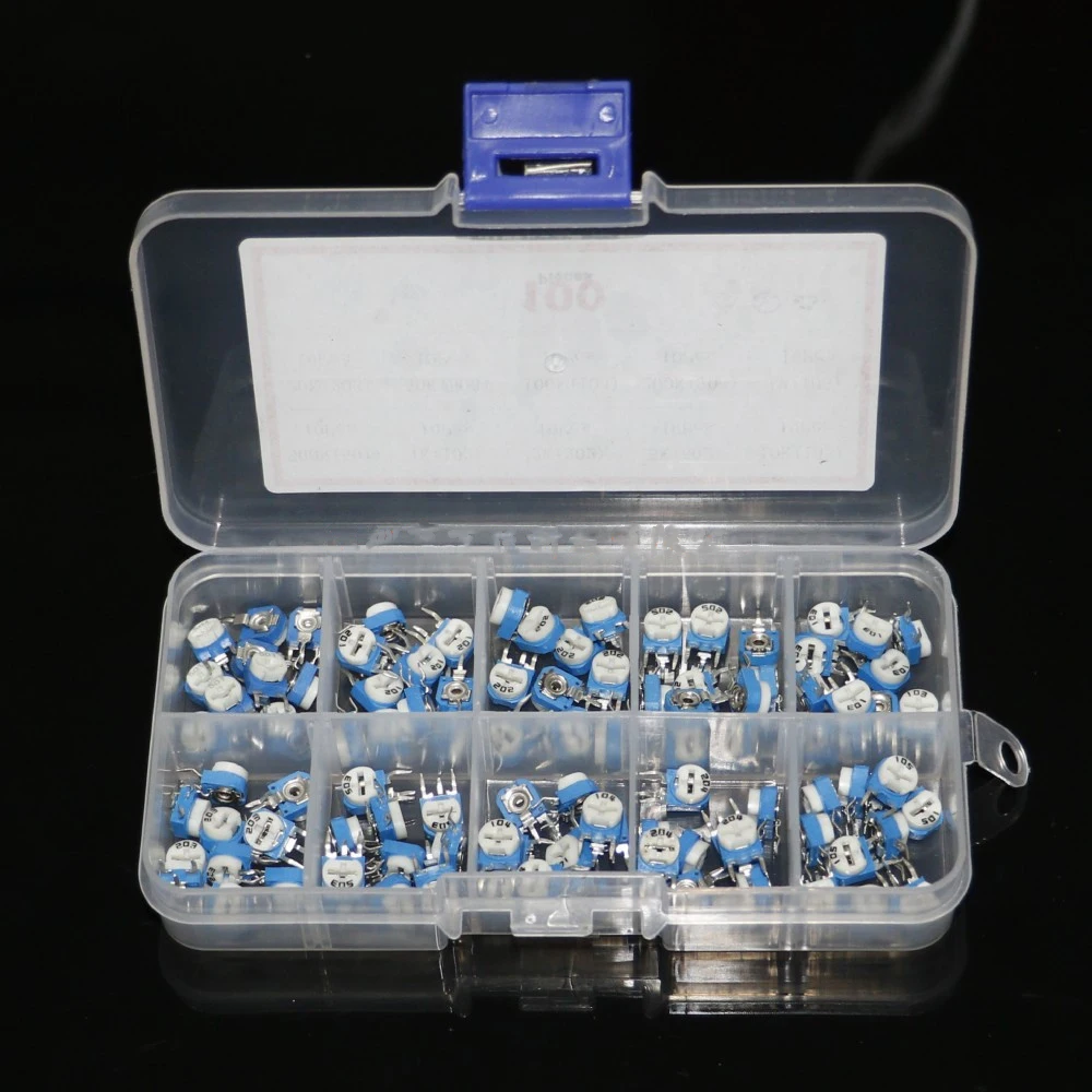 

100PCS RM065 Potentiometer Adjustable Resistor Kit 500 - 1M Ohm Multiturn Trimmer Potentiometer Set Variable Resistors Diy Kit