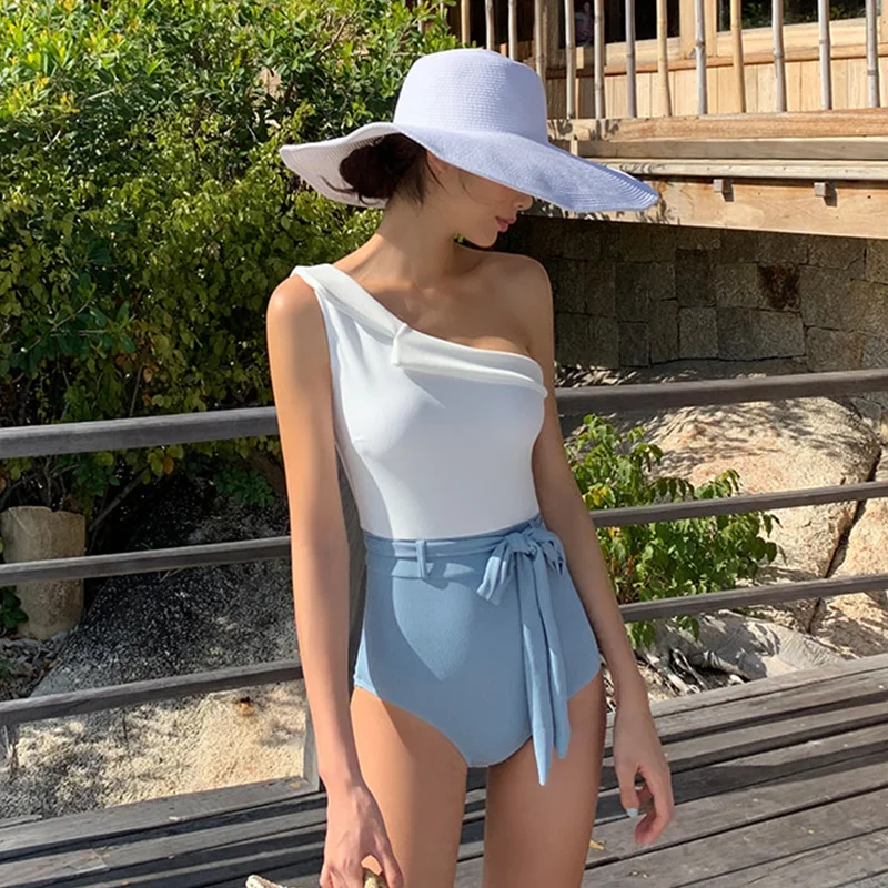 Цельный купальник Женский бандажный белый купальный костюм с мягкой подкладкой