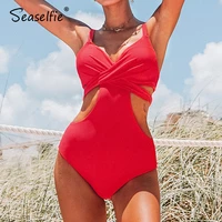 seaselfie push up cut out sexy one piece swimsuit red lace up swimwear women monokini swimsuit bodysuit bathing suit beachwear