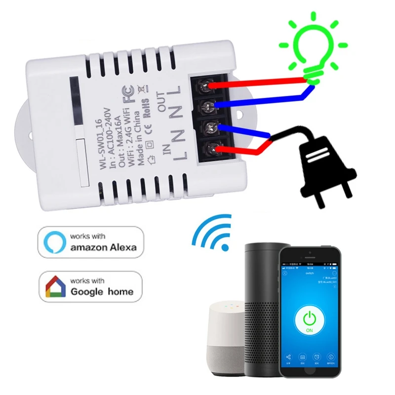 Новый 2 4G Wifi переключатель 16А дистанционный беспроводной умный светильник Alexa Google