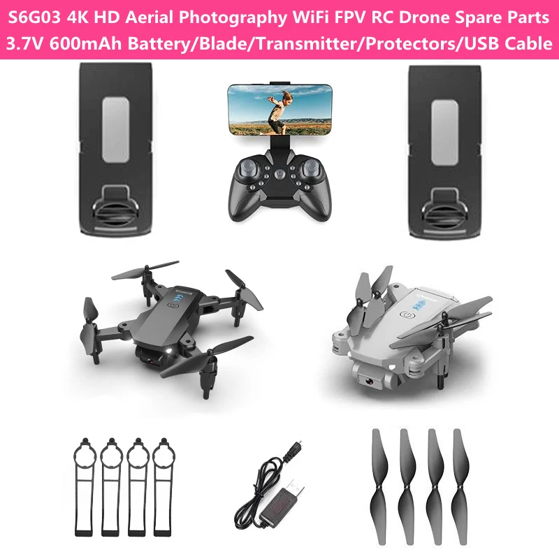 

S6G03 4K HD Aerial Photography Drone Spare Part 3.7V 600mAh Battery/Propeller/Remote Control/Protective Cover/USB Charging Cable