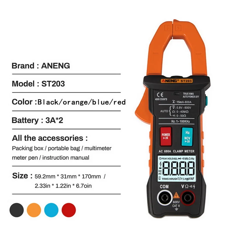 Цифровой мультиметр ST203 портативный измеритель Зажим постоянного/переменного