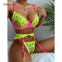 women sexy lingerie set garter belts fluorescent green heart lace push up bras sex panties temptation erotic sensual underwear