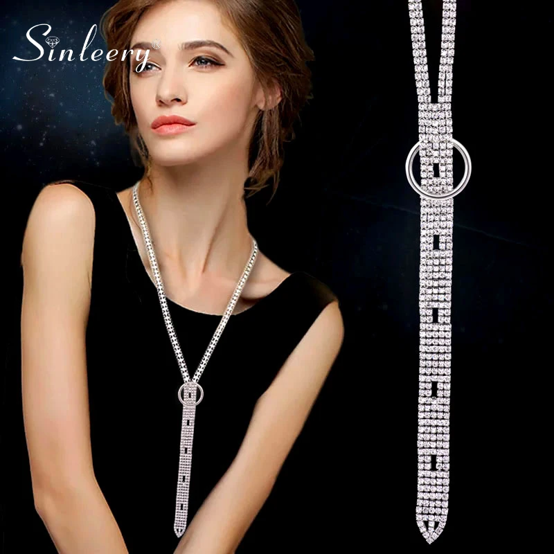 SINLEERY простое Сверкающее длинное ожерелье с кулоном цепочка серебряного цвета