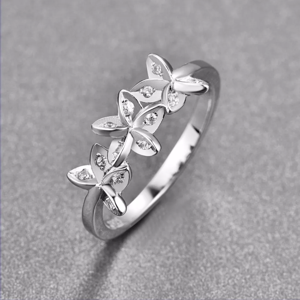 925 пробы серебряные танцевальные листья лист белый Ослепительный CZ палец кольца