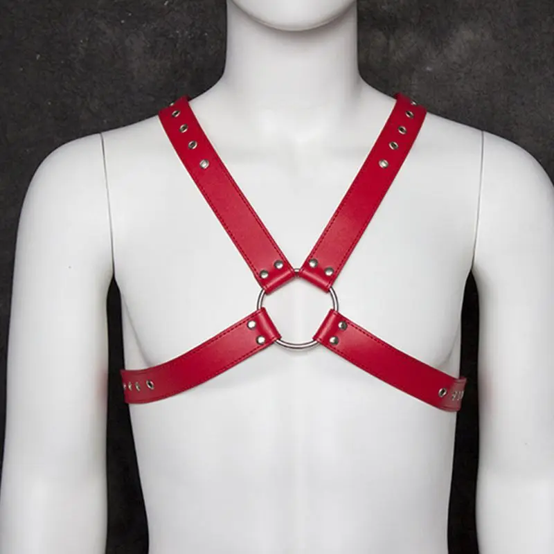 

2pcs Men Sexy Underwear Set Cross Chest Belt Handcuffs PU Lingerie Enticing Body Link Harness Halter Bandage Clubwear