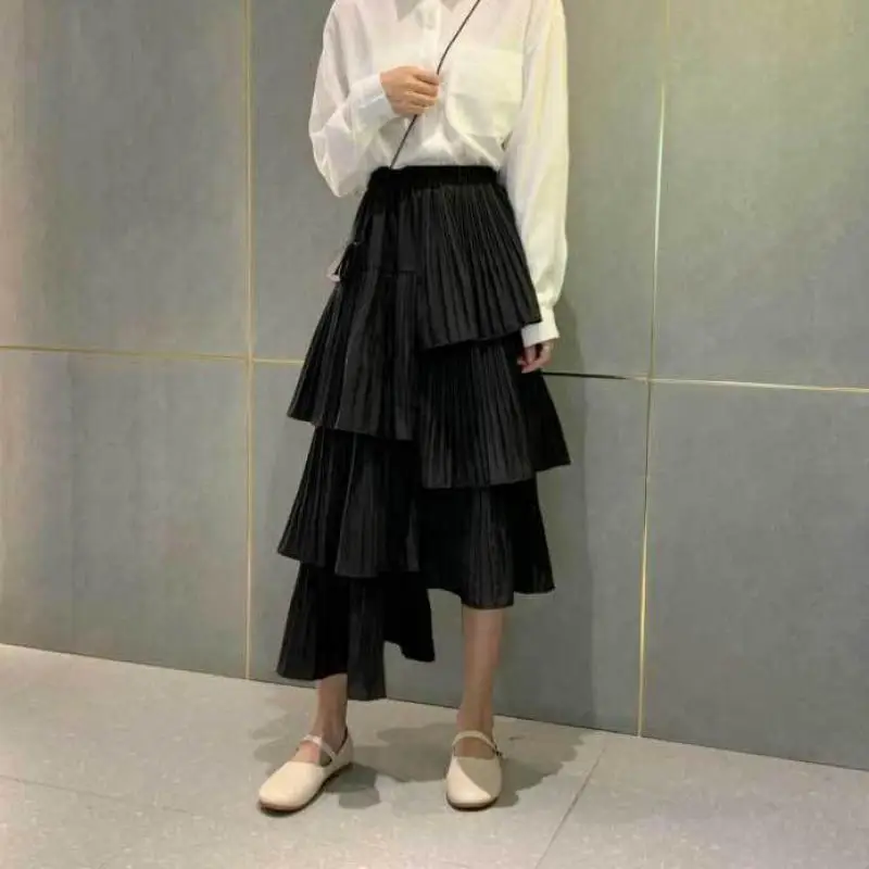 

2020 Autumn New Women Irregular Personality Pleated High Waist Slimming Skirts Simple Casual Women Long Skirts Free Shipping