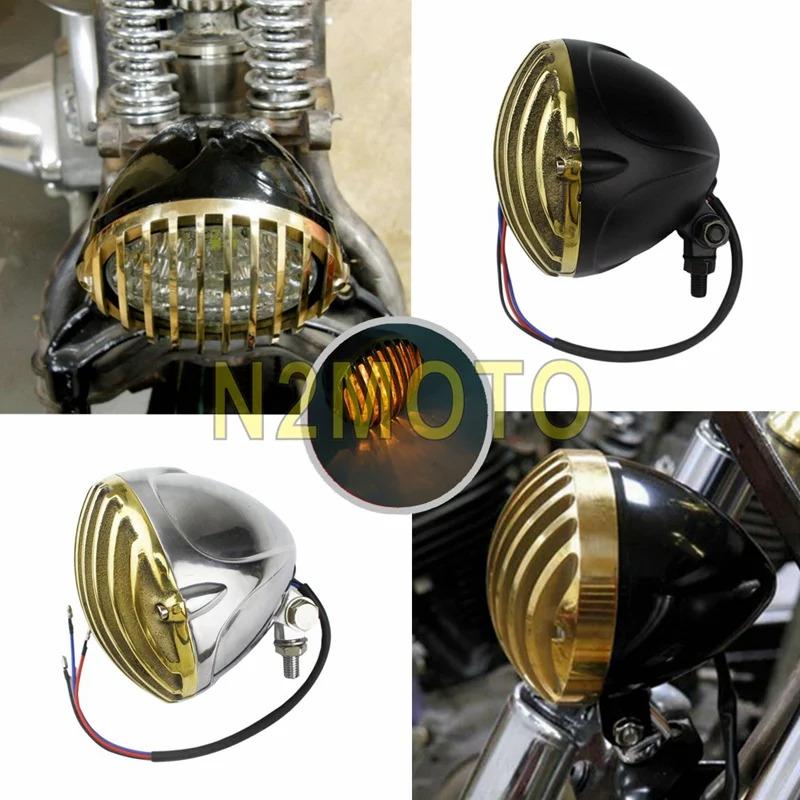 Ретро Мотоцикл 5 &quotзубчатая решетка фара с ободком латунного цвета для Harley Dyna Road