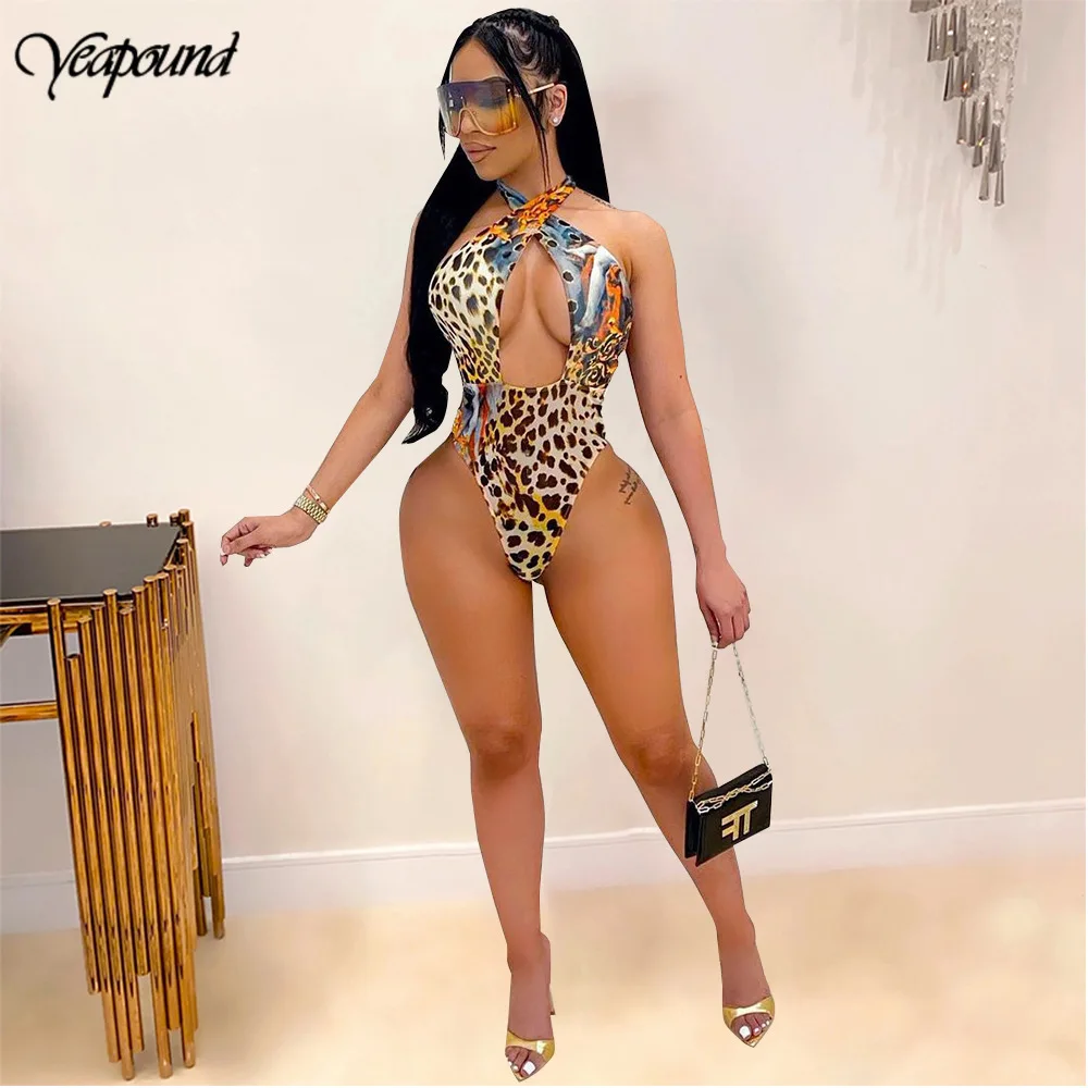 

Bodysuit Women Sexy Sleeveless Leopard Print Skinny Fashion Women Jumpsuit Party Club Bodycon Bodysuits Halter Women Clothes
