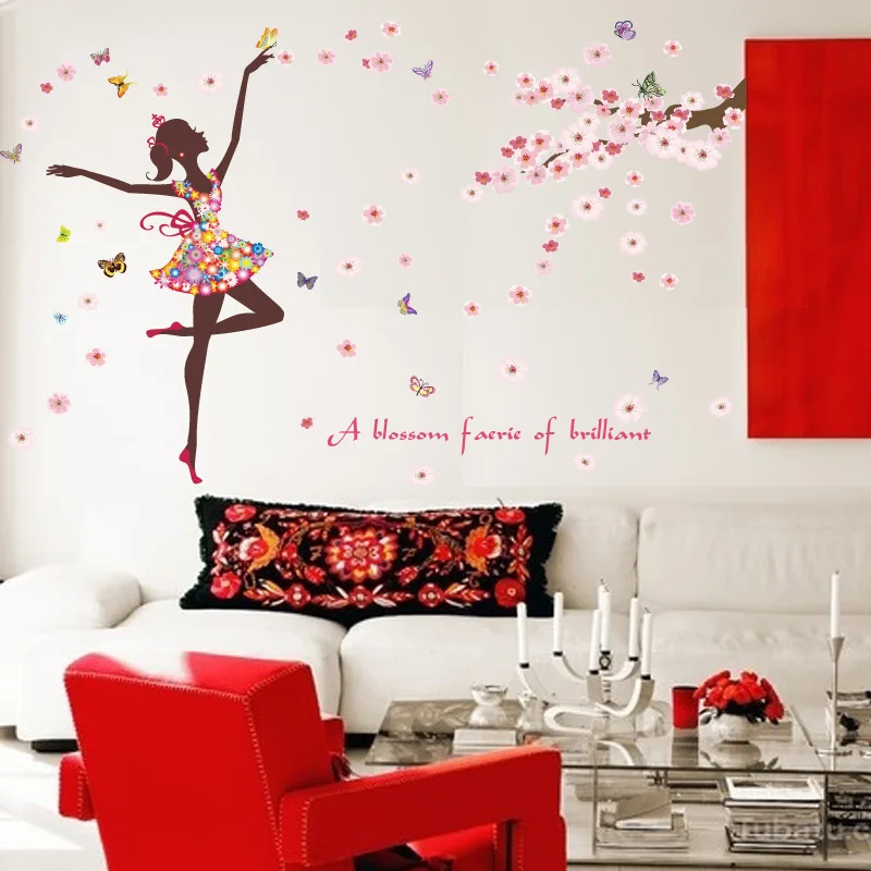 Романтические цветочные наклейки на стену Феи фотообои с бабочками для детской