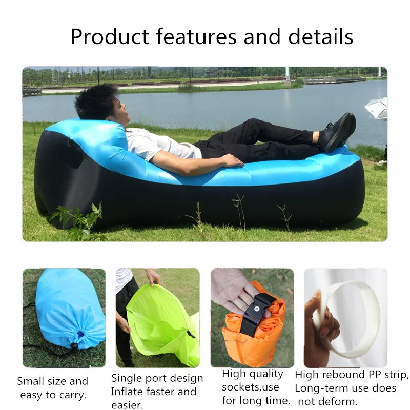 Lazy Pillow Waterproof Inflatable Sofa Portable outdoor beach air sofa bed Sleeping bag Oxford cloth 240*70cm | Мебель