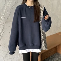 autumn winter girl korean hoodies oversized loose street pullover letter printed long sleeve sweatshirt fleece thick tops femmes