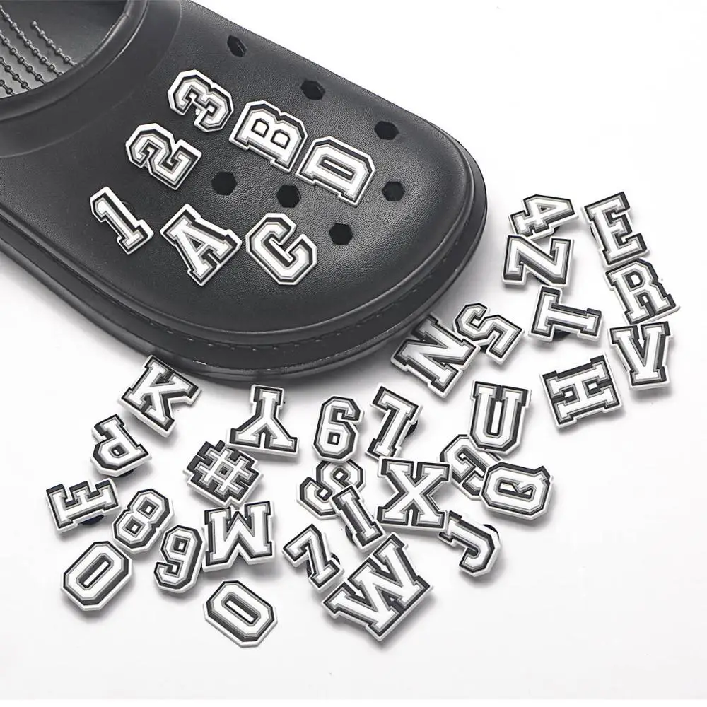 1PCS Black White Alphabet Shoes Charms DIY Letter Shoes Buckle Accessories for Croc Clogs Wristband Decoration Kids Gifts