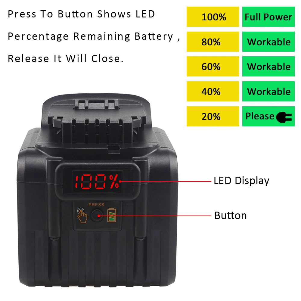 Waitley 18V 9.0Ah MAX XR Lithium Ion Battery Replacement for Dewalt Power Tool 9000mAh DCB184 DCB181 DCB201 DCB200 20V 18 v 9A - купить по
