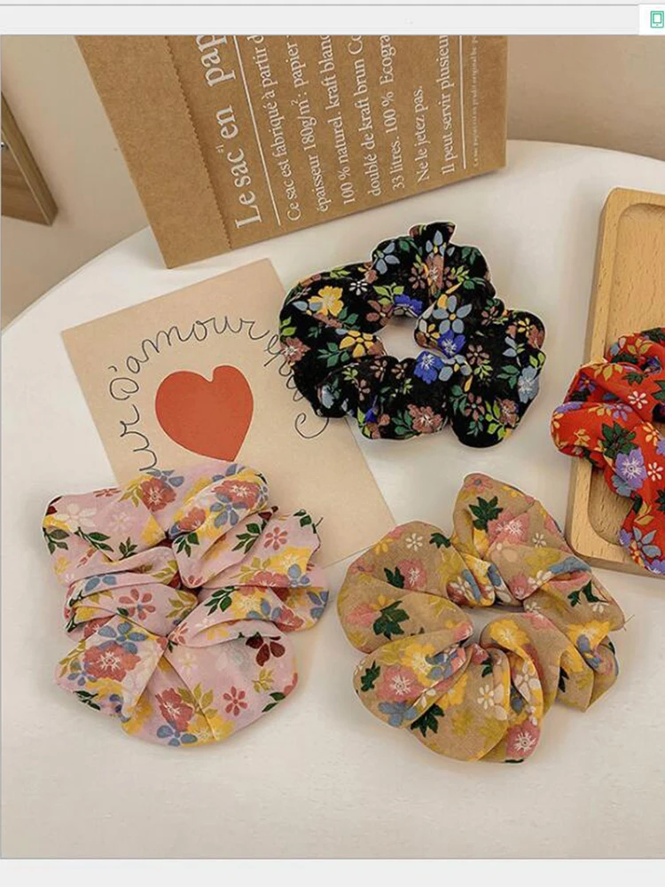 

Fashion Women Girls Begonia Chiffon Fabric Hair Scrunchy Ponytail Holder Hair ties Elastic Print Hair Bands Hair Accessories