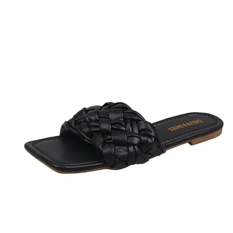 

Flat Shoes Female Ladies' Slippers Slipers Women Square Toe 2021 Rubber Summer PU Slides Basic Rome Slippers Women Summer Flat S