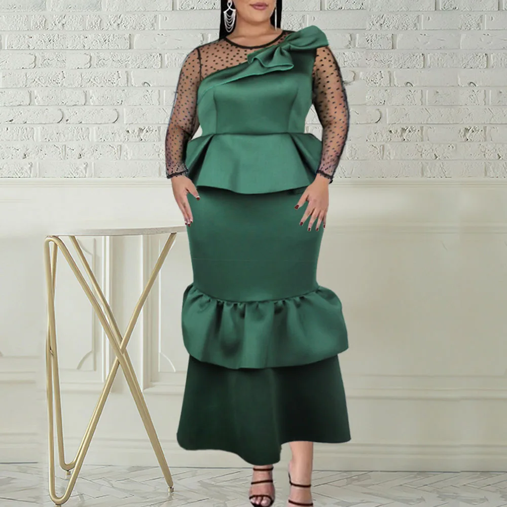 

Two Piece Sets Women Party Dress Sexy Long Sleeve Bowknot Top High Waist Skirt Large Size Slim Casual Suit Two-piece Set