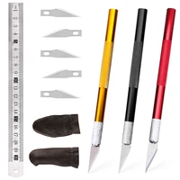 imzay leather carving tools kit with carving knife 5 blades steel ruler finger protector for diy leather cutting work
