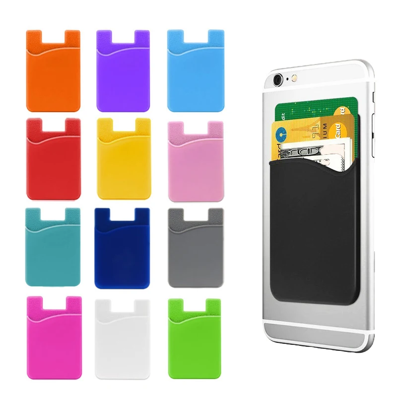 

3M Double Pocket Elastic Stretch Silicone Cell Phone ID Credit Card Holder Sticker Universal Wallet Case Card Holder