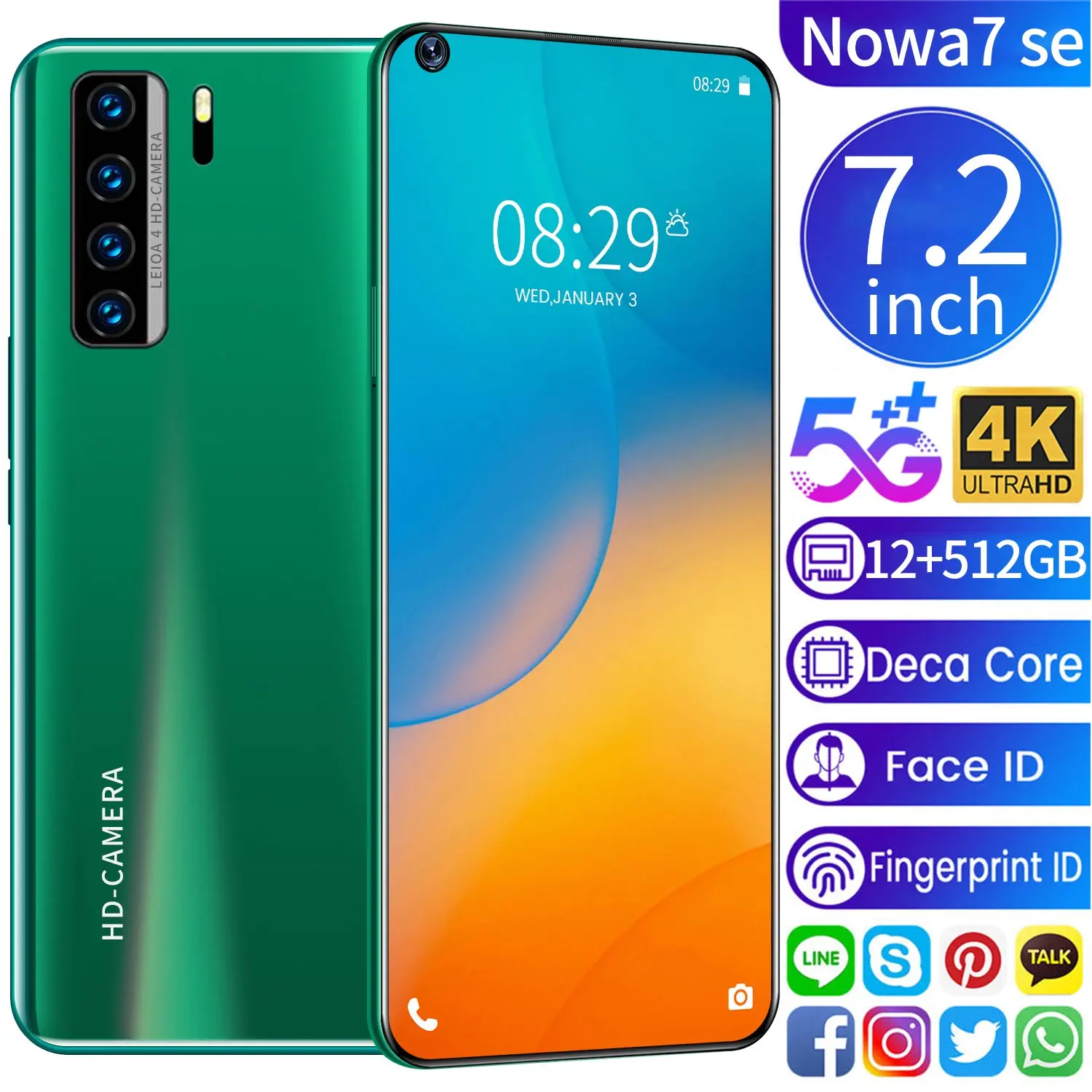 

Nowa7 SE Global Version Galxy 7.2 Inch Smartphone Full Screen 12GB+ 512GB Android 10 Finger Face ID Dual Camera 4G Smart Mobile