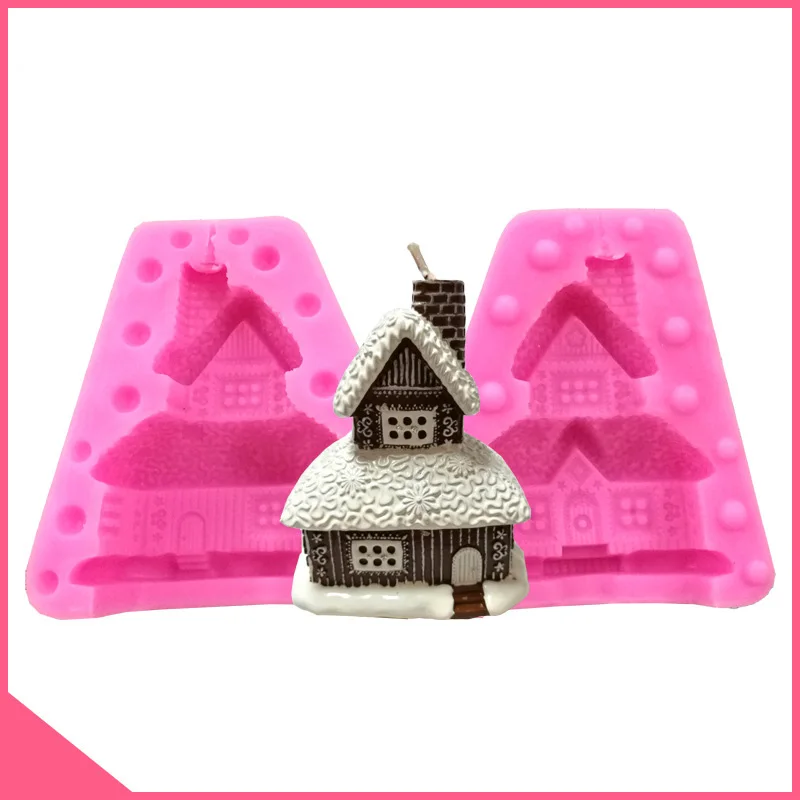 

Three-dimensional Christmas House Gingerbread House Handmade Soap Aromatherapy Candle Silicone Mold Mousse Chocolate Mould