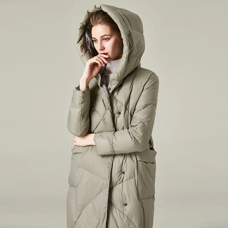 Avocado New Black Warm Nylon Green Wide Waisted Hooded Female White Duck Down Coats With Pockets Winter Clothes For Women