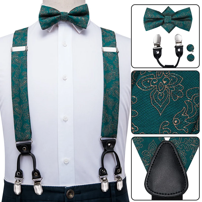 BD 3023 Hi Tie шелковые для взрослых мужские подтяжки набор кожа металл 6 зажимы