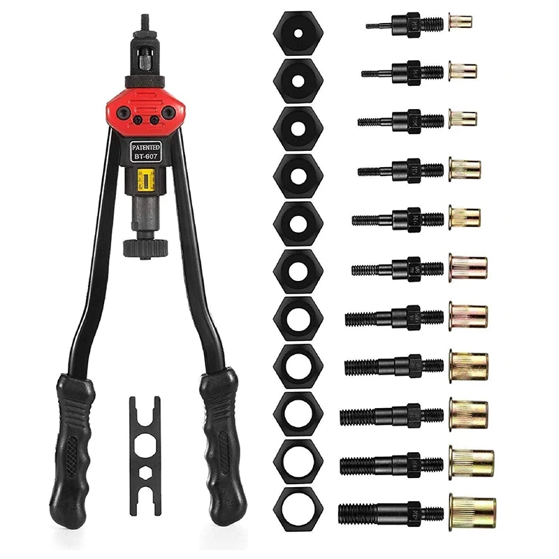 

16 inch Hand Rivet Nut Tool, Professional Rivet Nut Setter Kit with 11PCS Metric & Inch Mandrels,55PCS Rivet Nuts