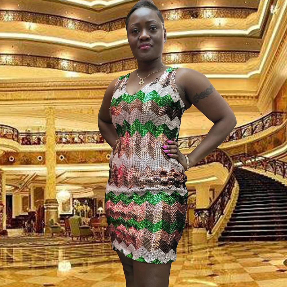 Женское платье миди с блестками и V образным вырезом без рукавов|Женские платья| |