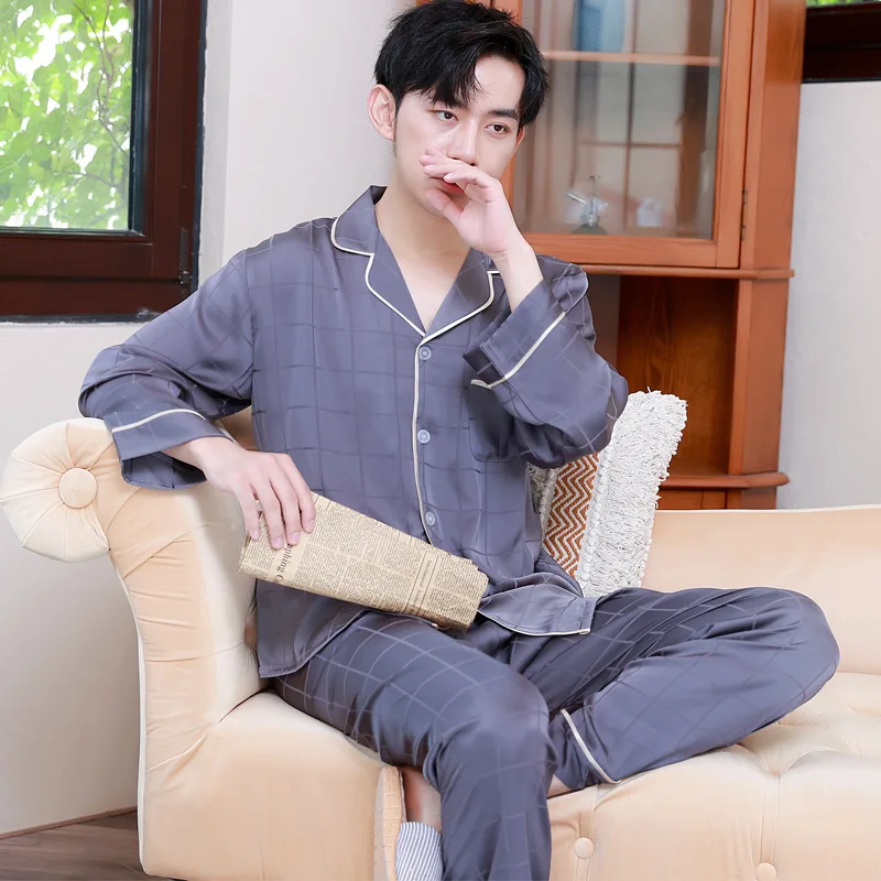 

Мужские комплекты для сна, пижама из вискозы, ночная рубашка, свободная ночная рубашка, одежда для сна, Повседневная Домашняя одежда с карма...