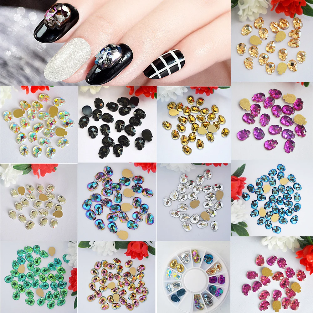 

10Pcs\Bag Skull Rhinestone Nail Decorations Halloween Ghost head Jewelry Decals DIY Manicure Art