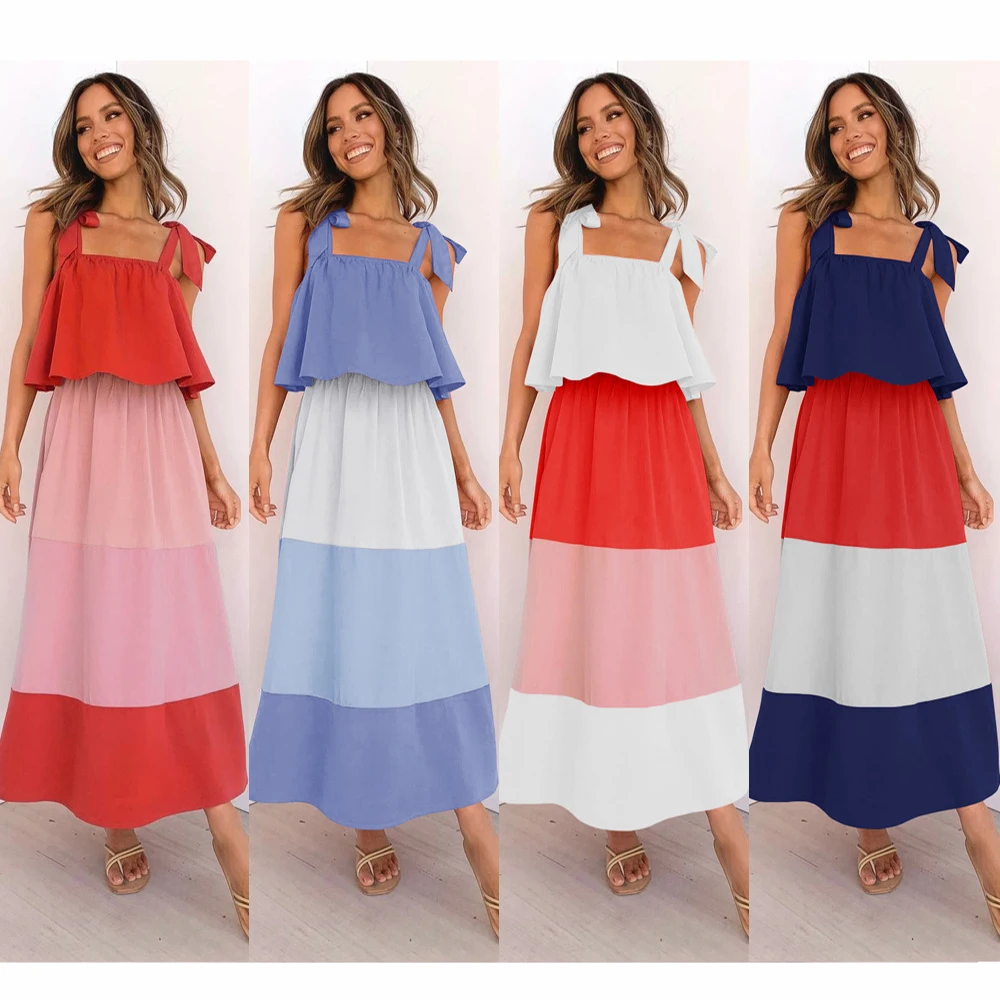 

Женское платье с оборками, повседневное, контрастных цветов, в стиле пэчворк, для плявечерние, на лето, 2021