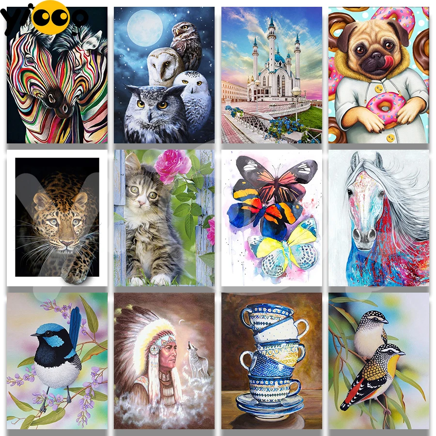 Полноразмерная/круглая Алмазная вышивка совы леопард Бабочка лошади индейцы 5D