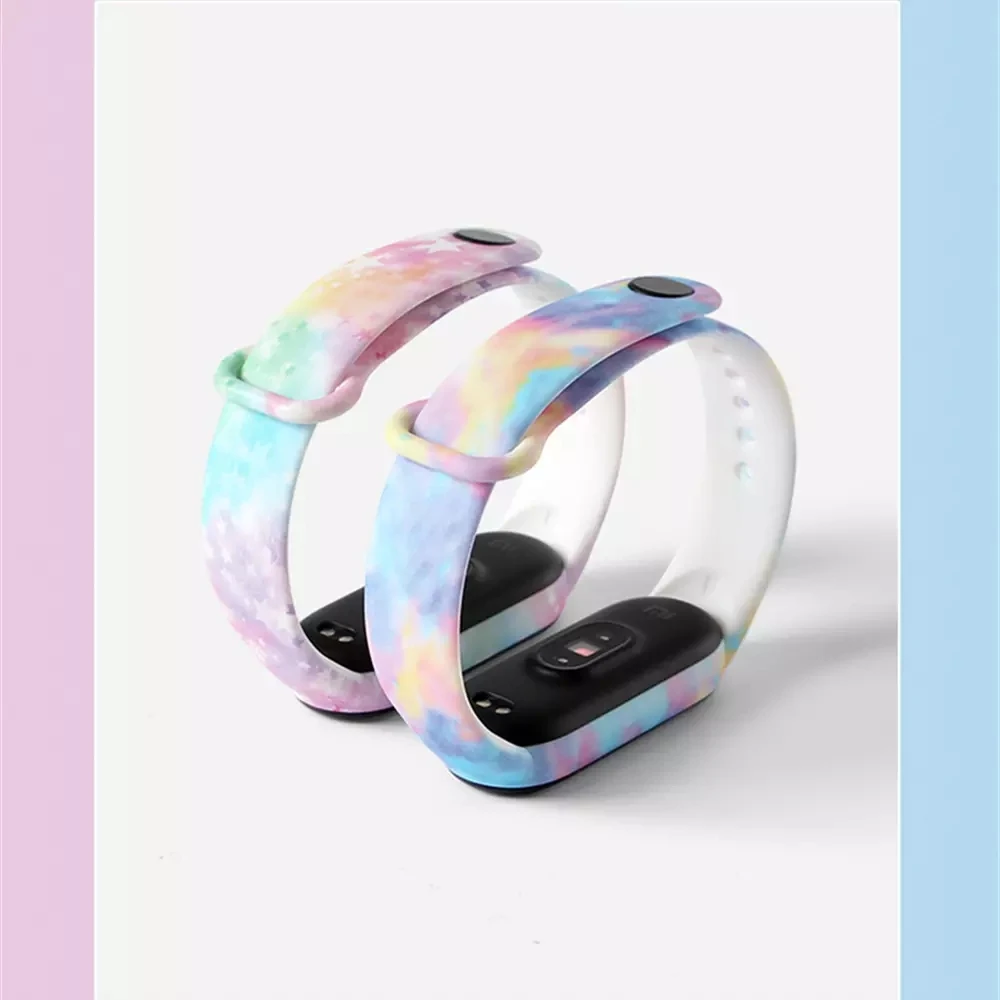 Ремешок для Xiaomi Mi Band 5 6 сменный Цветной силиконовый ремешок с изображением