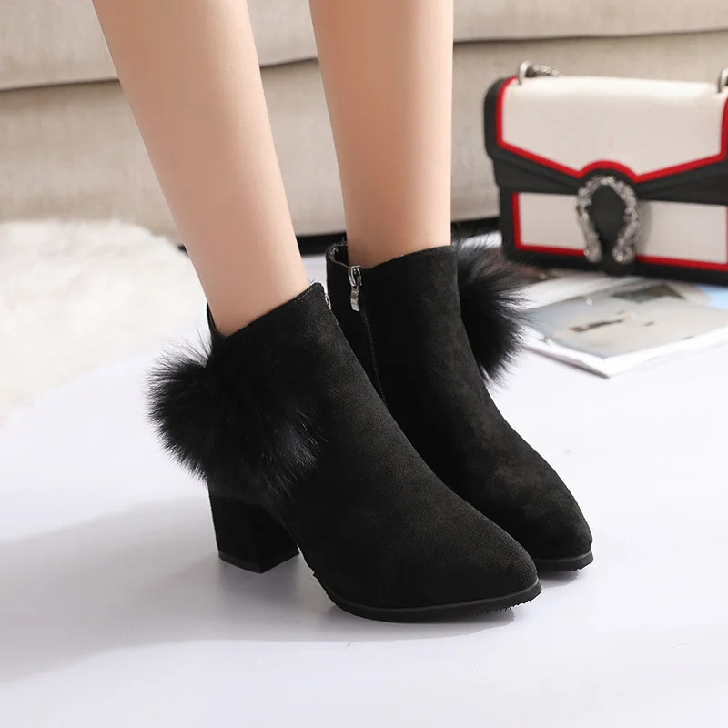 Большие размеры 35-42 женские ботинки ботильоны на искусственном меху зимняя обувь