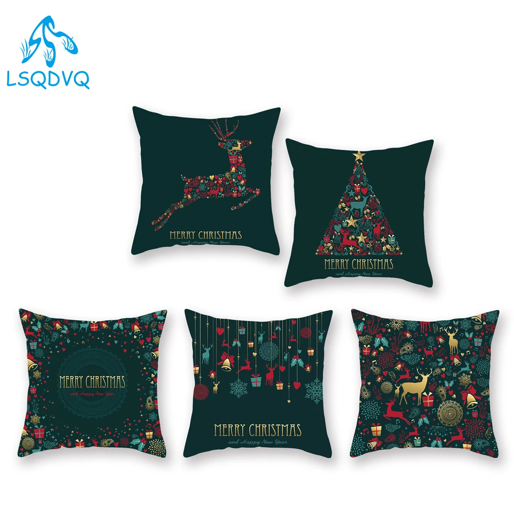

Рождественский декоративный чехол для диванных подушек, чехол из полиэстера с зелеными аниминами, оленем, рождественский подарок, елки для ...
