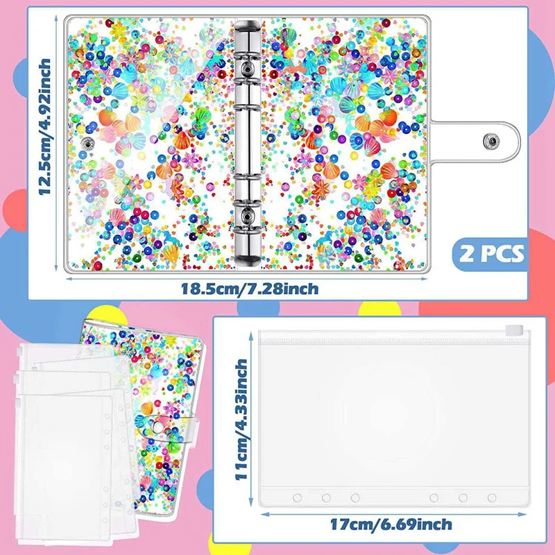 

A6 Binder Sleeve and 12 Pieces A6 Binder Bag Loose Leaf Bag with 2Pc A6 Size 6 Holes Binder Cover Glitter Budget Binder