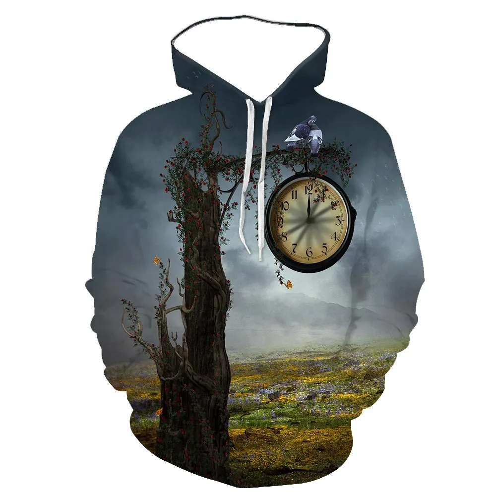 

Starry Sky Clock Tree Landscape Digital 3D Sports Hoodie Fashion Creative Spring and Autumn Hot New