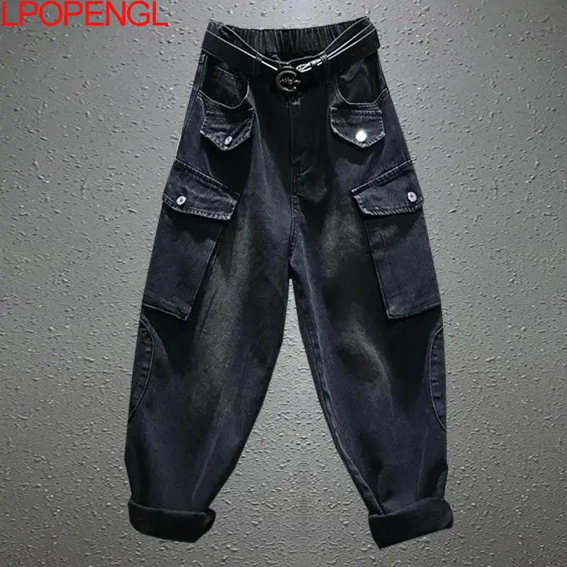 

New Cargo Pants Women Casual Baggy Jeans Fashion High Waist Harem Pants Female Big Pocket Loose Oversized Elastic Waist Trousers