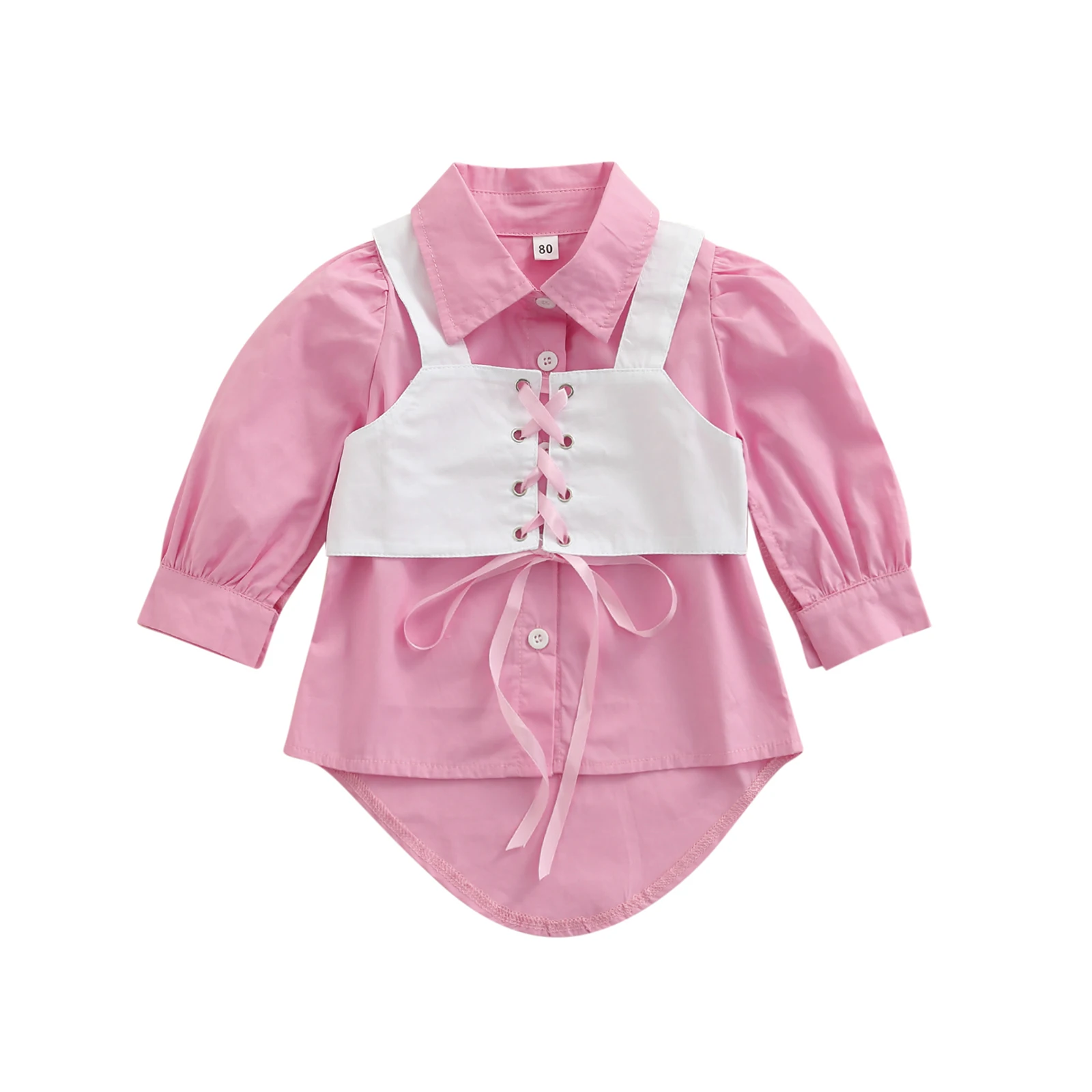 

Женский повседневный комплект одежды Emmababy из двух предметов, розовое платье с отложным воротником и длинным рукавом и белый жилет с квадрат...