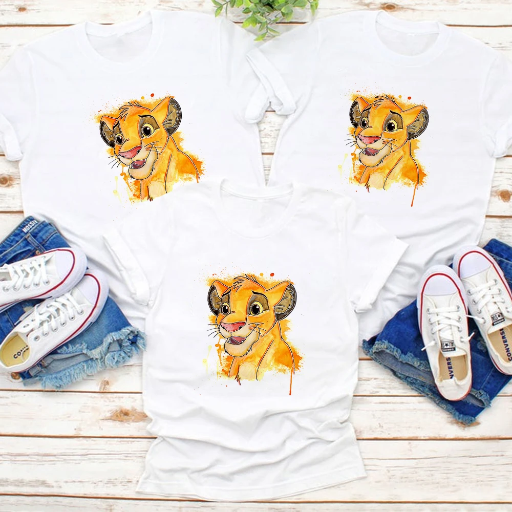 

Family Look Disney T-shirt White Short Sleeve Baby Girl Simba Mother Daughter Clothes Aesthetic The Lion King Graphic Tshirt