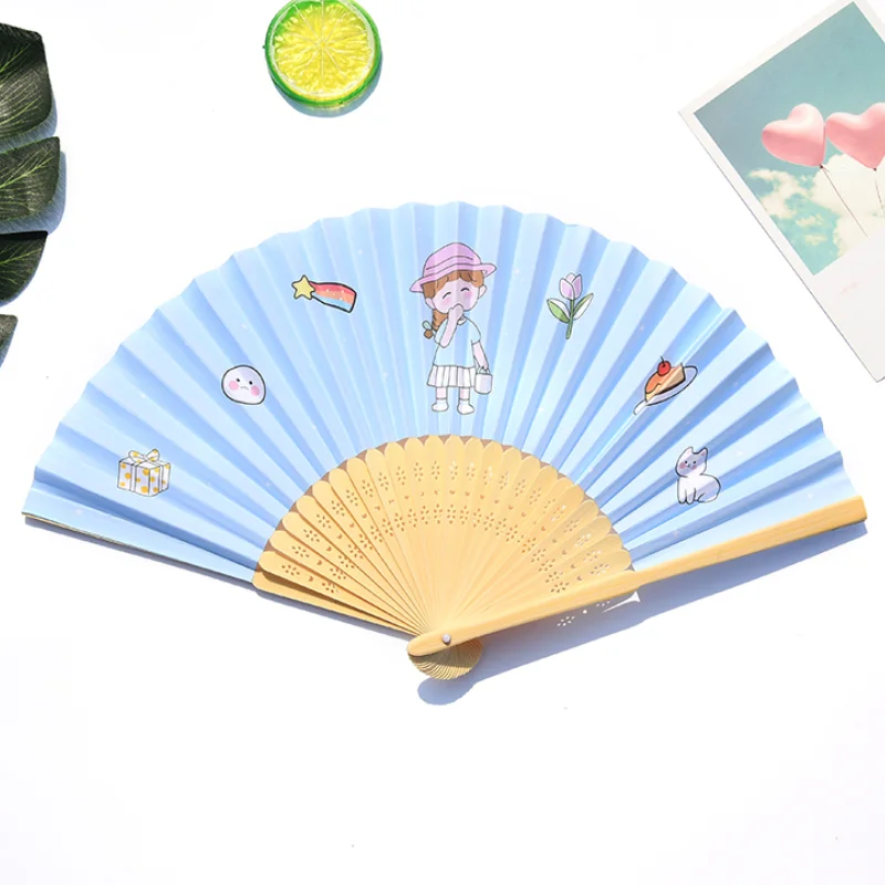 

Cute Drink Girl Fan Folding Paper Fan Students Carry Cool Hand-cranked Folding Fans In Summer Decorative Fan Japanese Home Decor