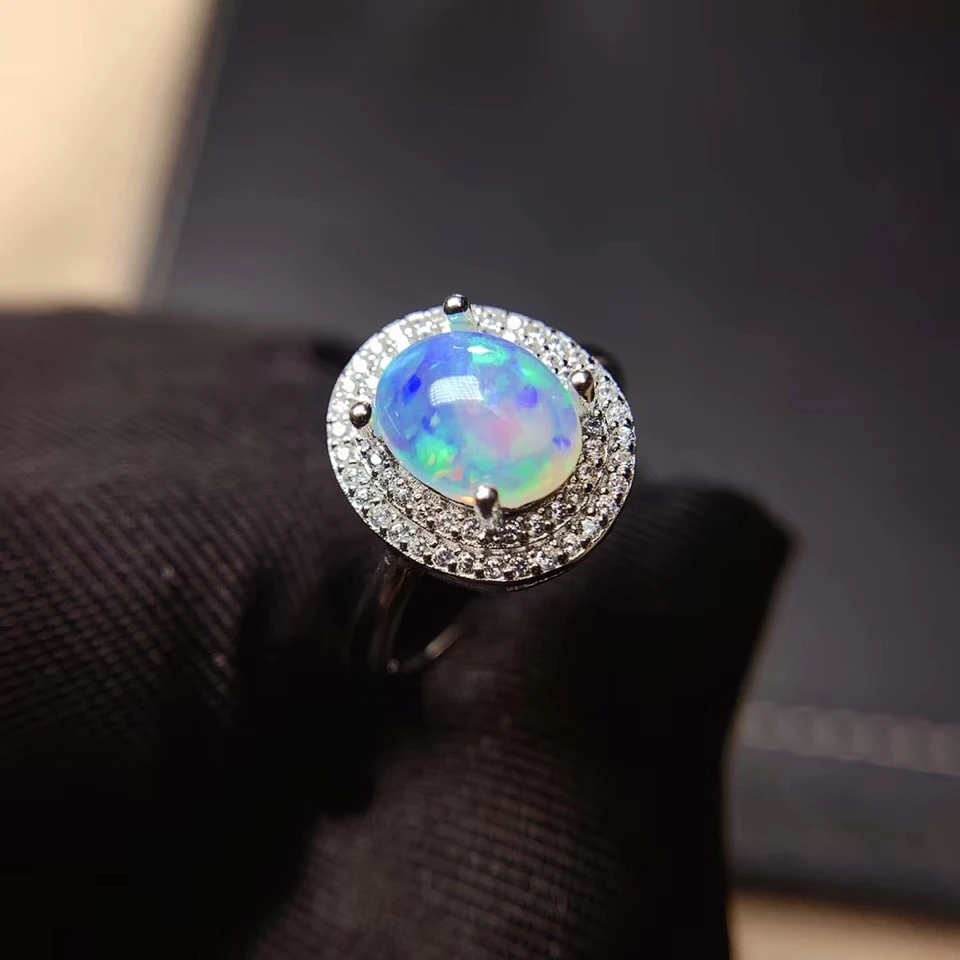 

beautiful natural opal gemstone ring for women 925 sterling silver natural gem birthday party gift l 7*9mm size oval