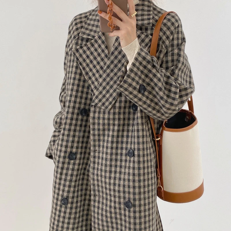 

Alien Kitty 2021 Blends Women Pliad Coats Double Breasted Wool Winter Outwear Warm Elegant Loose Retro Female Casual Long Clothe