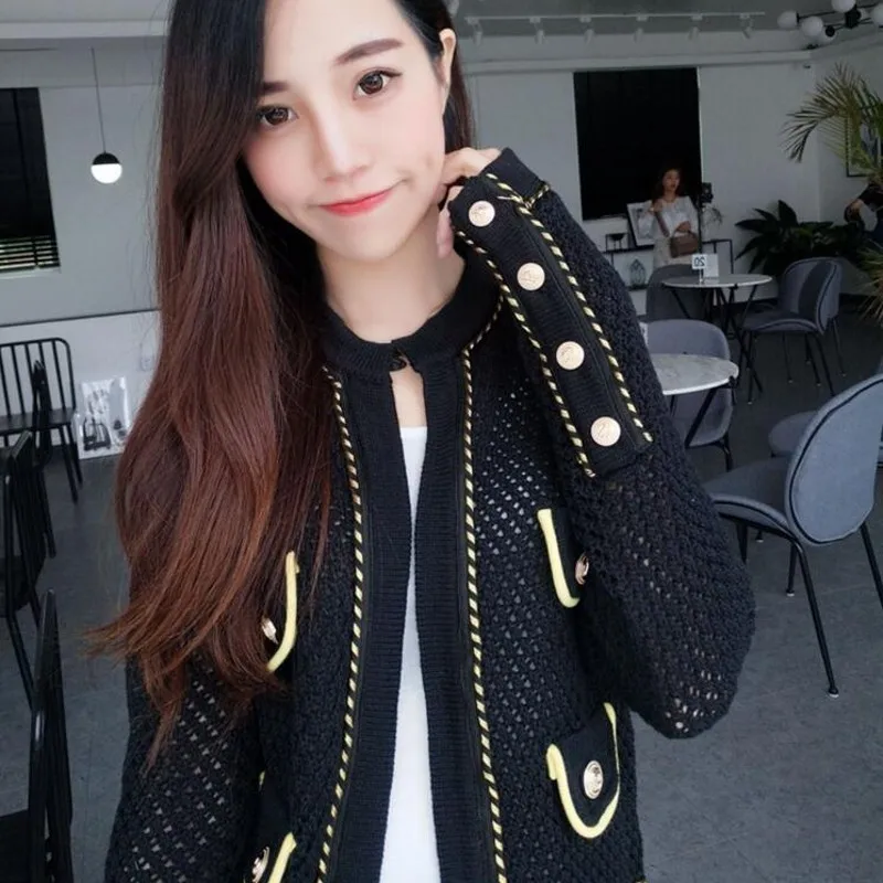 Женский короткий кардиган с длинным рукавом и круглым вырезом |