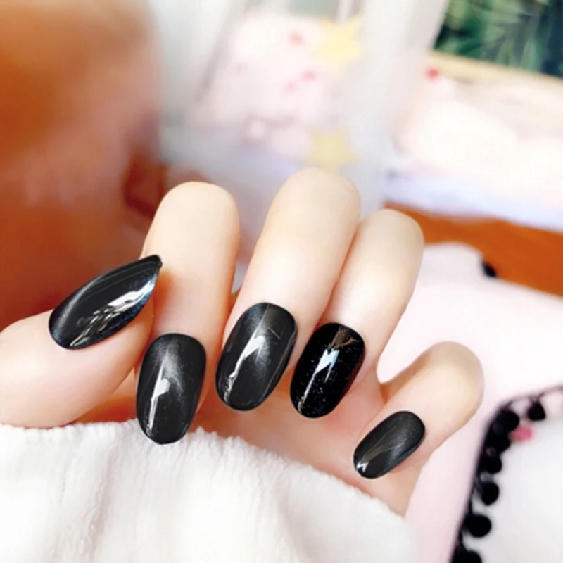 as picture 24 шт./компл. Модные солнцезащитные очки "кошачий глаз" узор накладные ногти: короткие овальные черный, красный-Блю законченная зимние накладные ногти с предназначен для девочек Подарки - Цвет: as picture